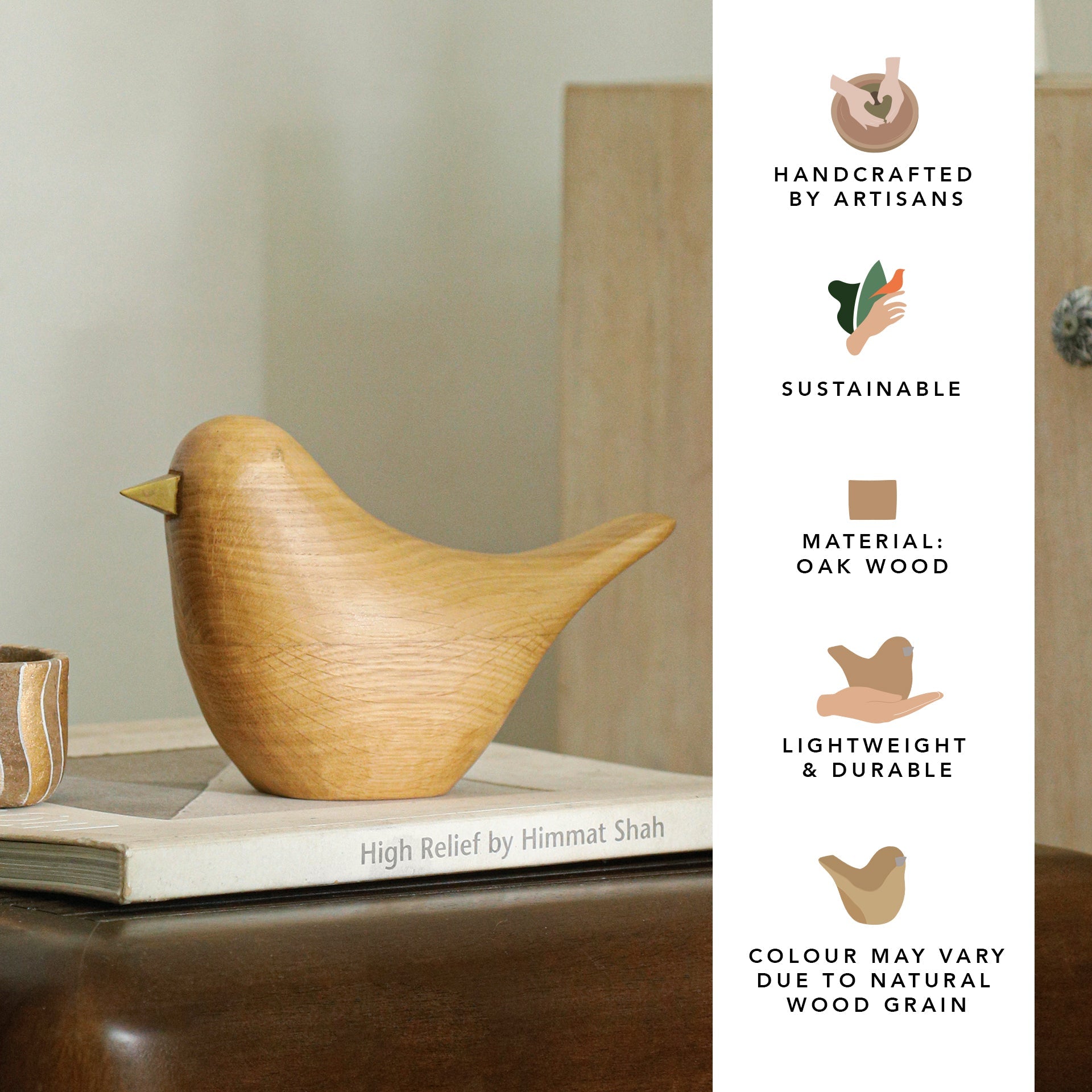 Oiseau décoratif en chêne