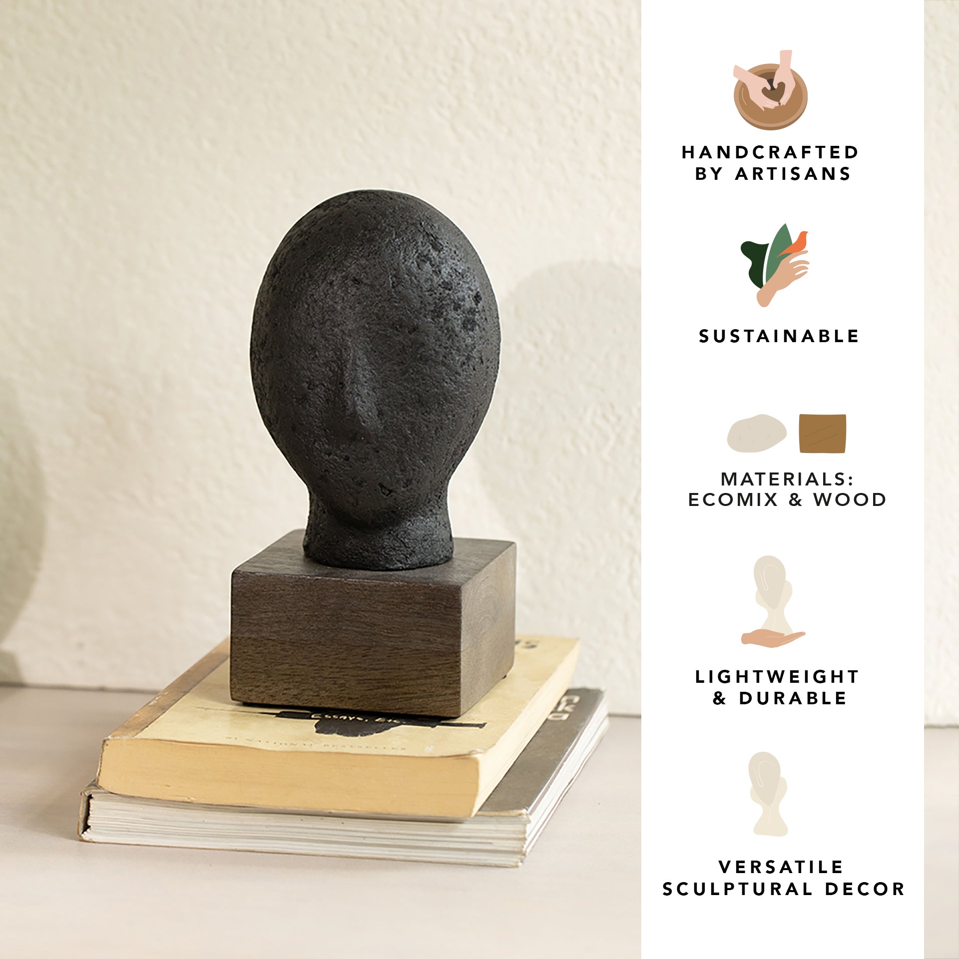 Sculpture visage calme noir