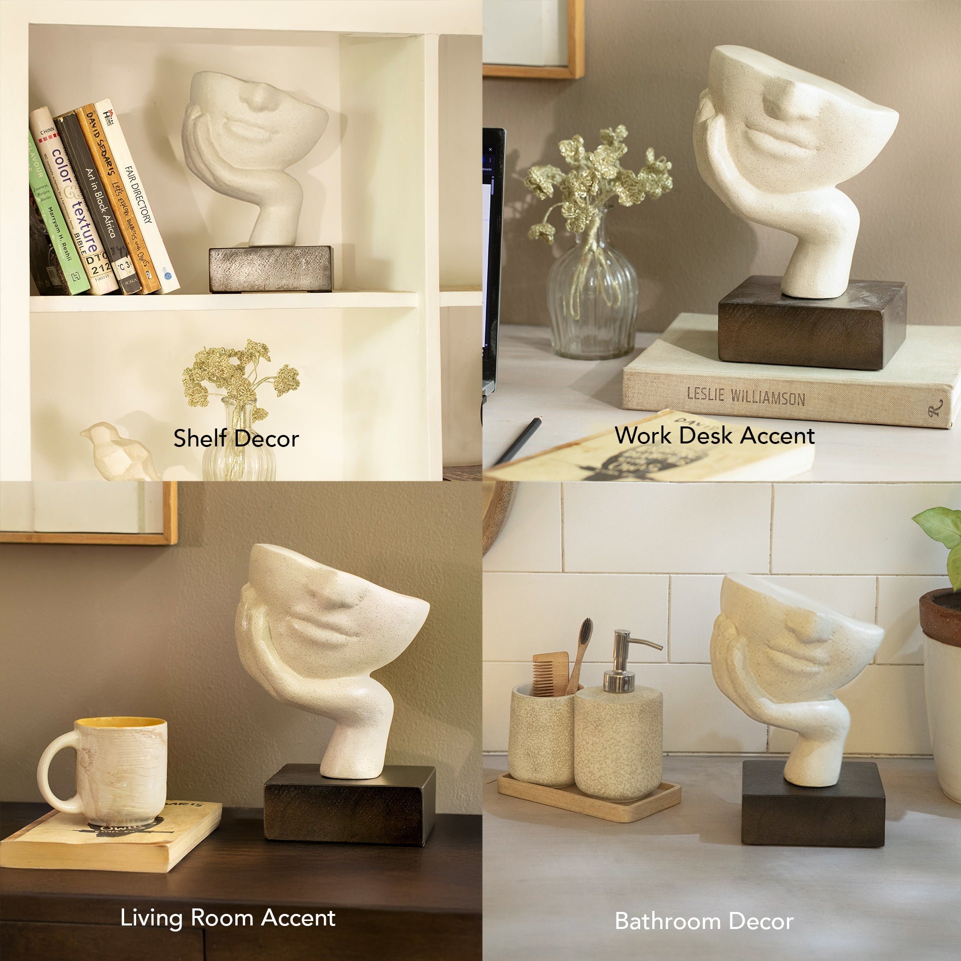Sculpture de visage blanc agité