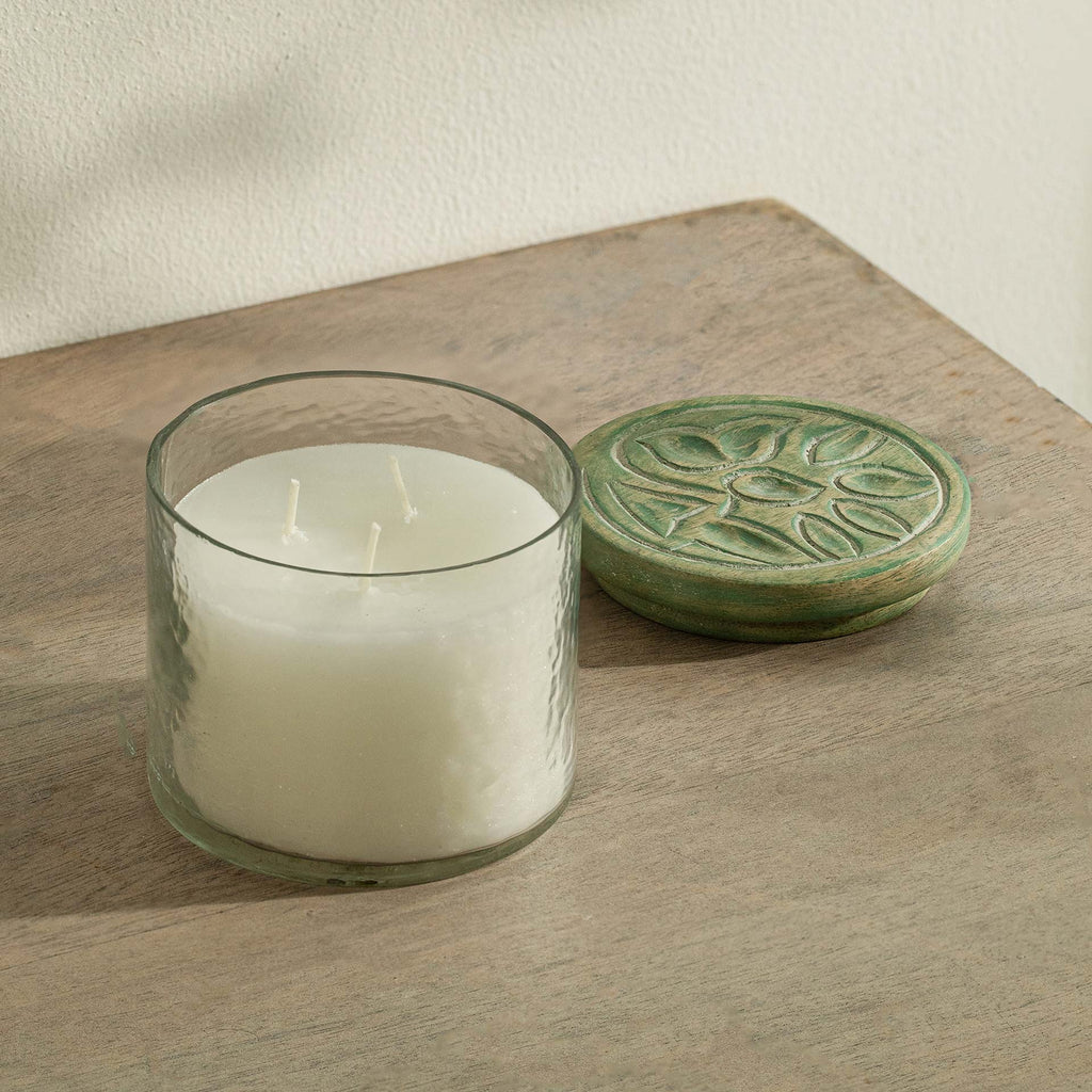 Bougie en cire dans un bocal en verre Lotus de Jade (3 mèches)