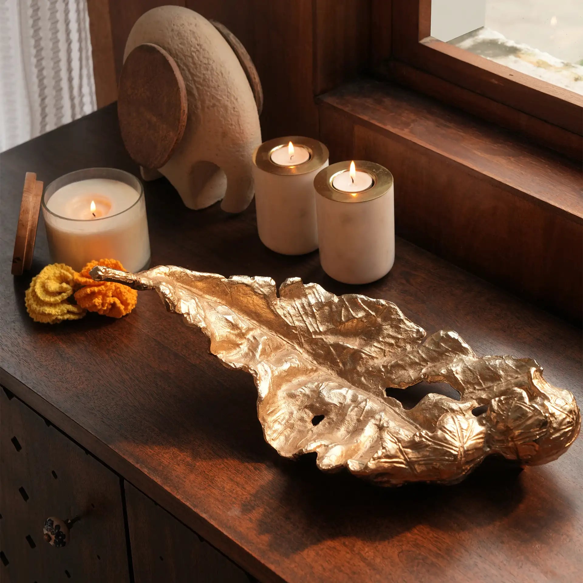 Bol décoratif en métal Feuillage