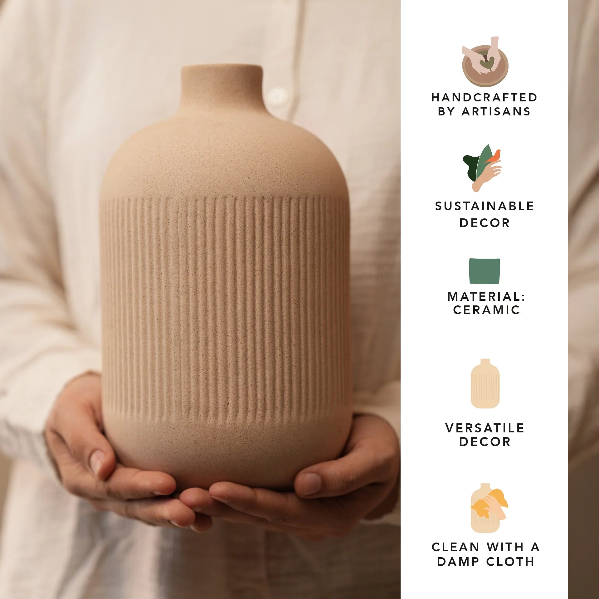 Grand Vase Classique en Céramique Beige