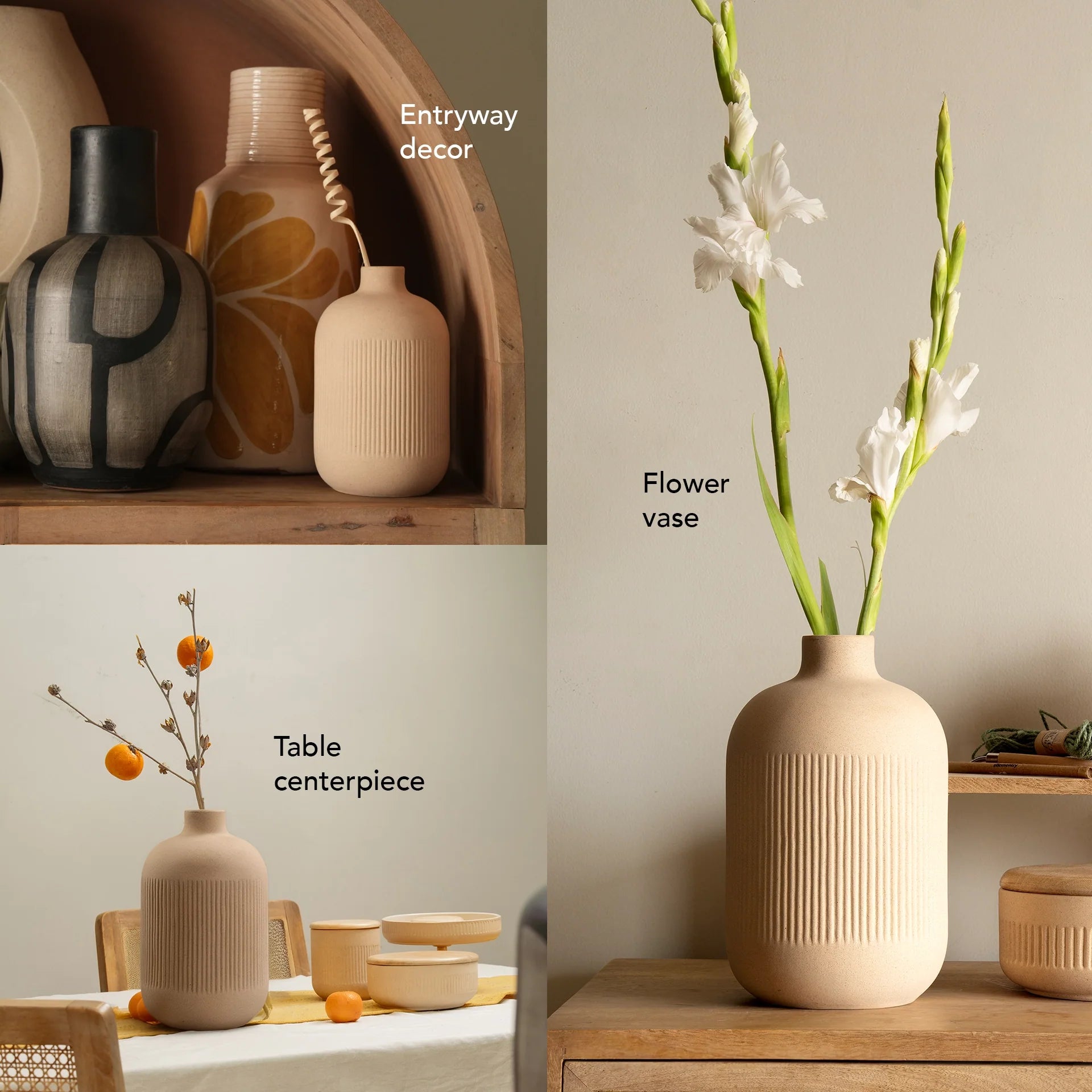 Grand Vase Classique en Céramique Beige